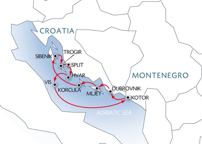 mappa crociera adriatico Croazia Montenegro